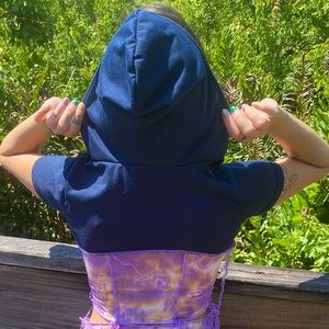 Women's Purple Short Sleeve Pullover Crop Top Hoodie